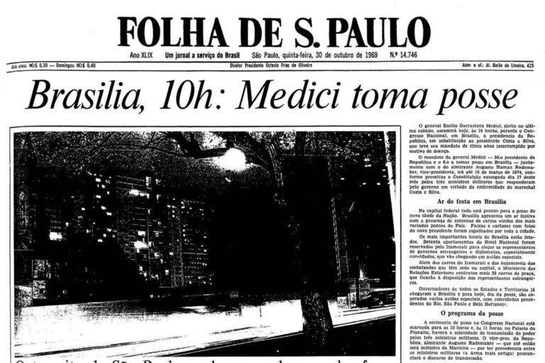 Matéria da Folha de São Paulo estampa a posse de Médici em outubro de 1969