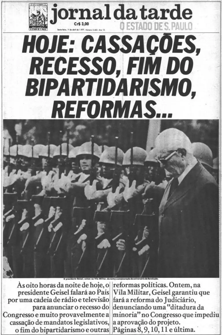 Capa do O Estado de São Paulo de 1 de abril de 1977.