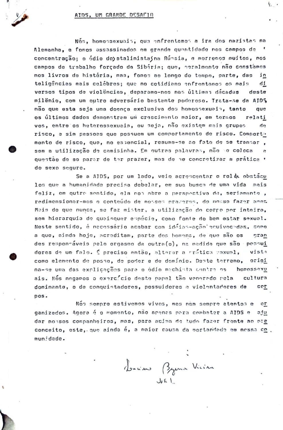 Luciano Bezerra Vieira. “Aids, um grande desafio”. João Pessoa (PB), s/d.