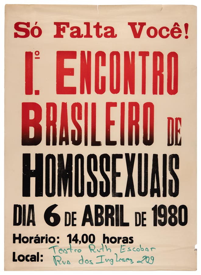 Cartaz do 1º Encontro Brasileiro de Homossexuais, realizado em 13 de junho de 1980, em São Paulo (SP). Acervo Bajubá.