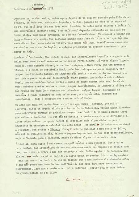 Carta Caio F. Abreu - 1973