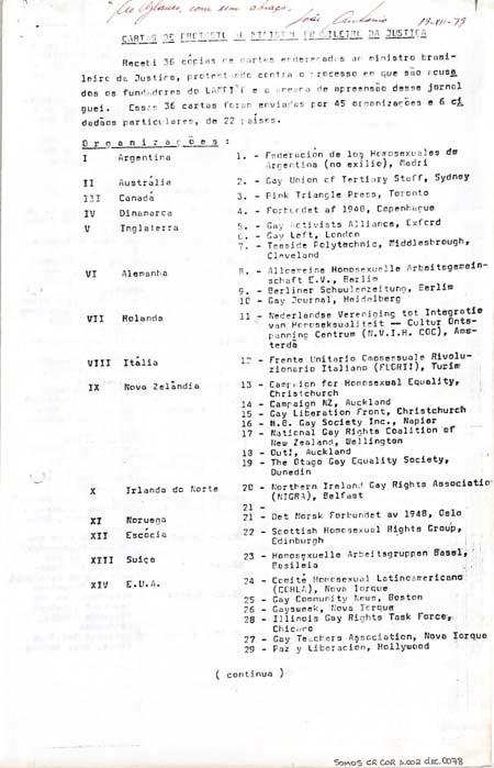Carta de protesto ao ministro brasileiro da justiça