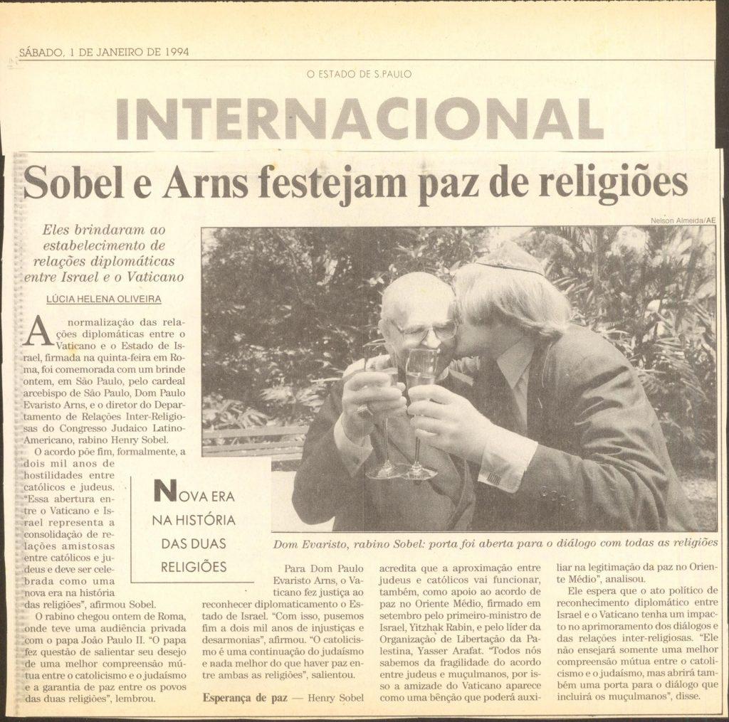 Matéria sobre a amizade e atuação conjunta de Sobel e D. Paulo. Fonte_ Fundo Pessoal Henry Sobel, Museu Judaico de São Paulo. FP0016_04